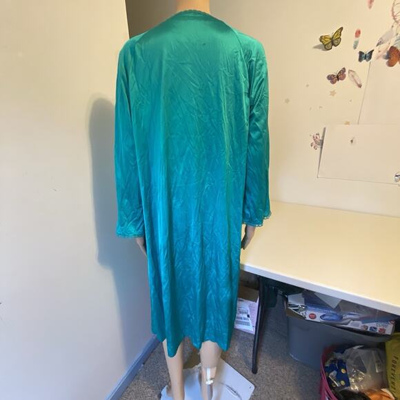 Vtg VanityFair Nightgown Robe Peignoir 2PC Set Nylon Lace Turquoise USA Fairy M - Picture 14 of 14